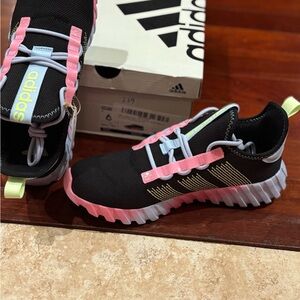 Adidas Black Sneakers with Pink and Yellow Highlights
